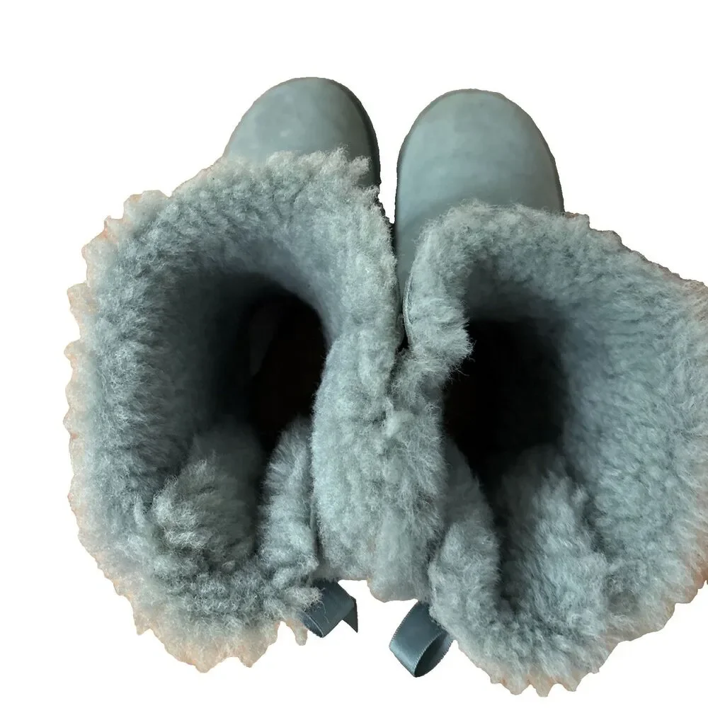 Womens Ugg Boots Sz 8 Bailey Bow Sage Light Green Suede Coquette Has Normal Wear - Picture 12 of 13